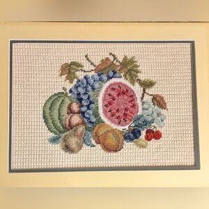 Vintage Finished Needlepoint First Fruit Boarded Matte Unframed 18"x13"